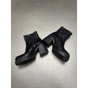Vtg Y2K Rampage Chunky Heel Boots 8.5‎ Black Platform Shoes Mid Calf Goth Bratz